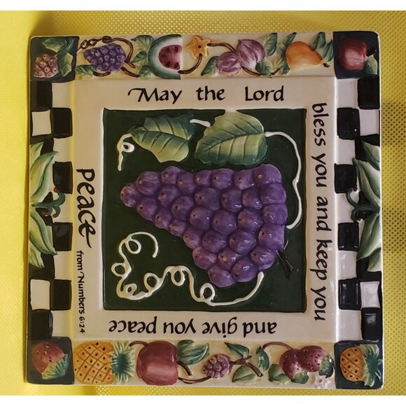 Ceramic Square Plaque With Grape & Fruit Design By Carla Grace For Carpentree - Picture 2 of 8